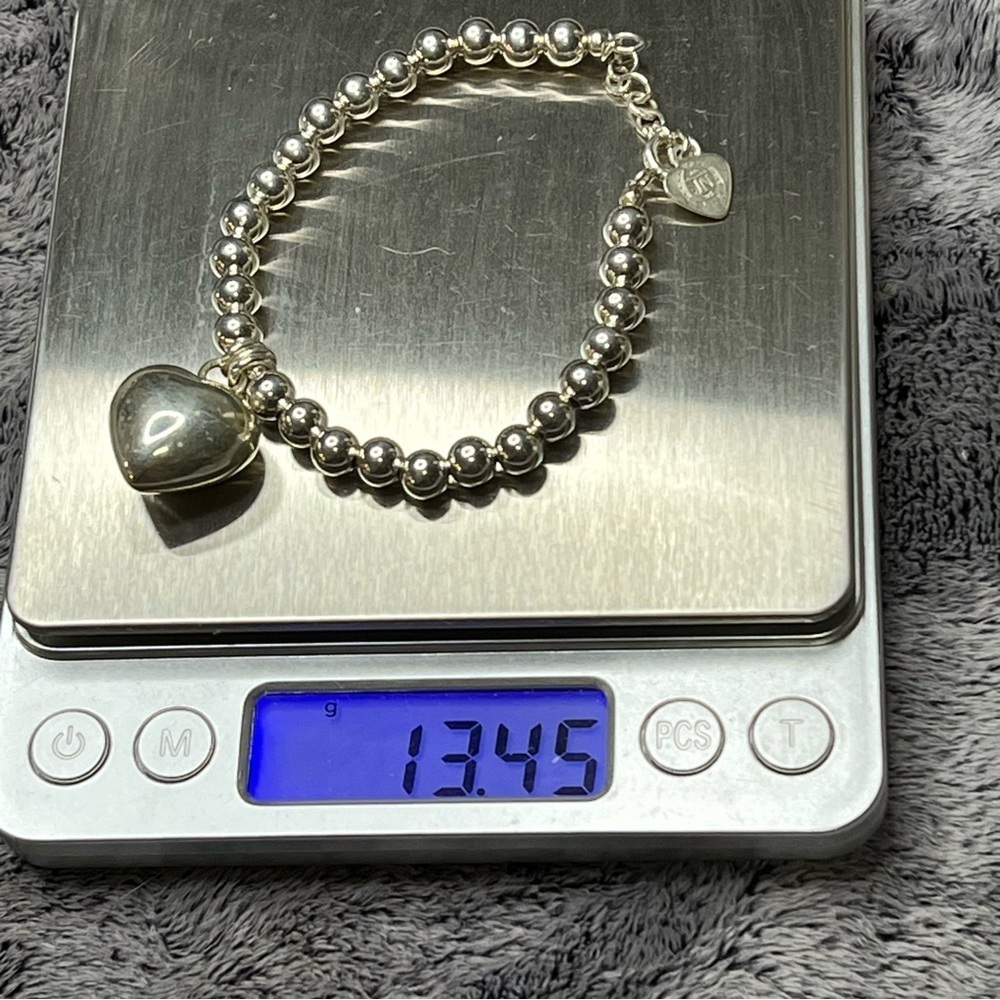 Sterling Silver Jingle Heart Charm Ball Bead Bracelet - Picture 3 of 6